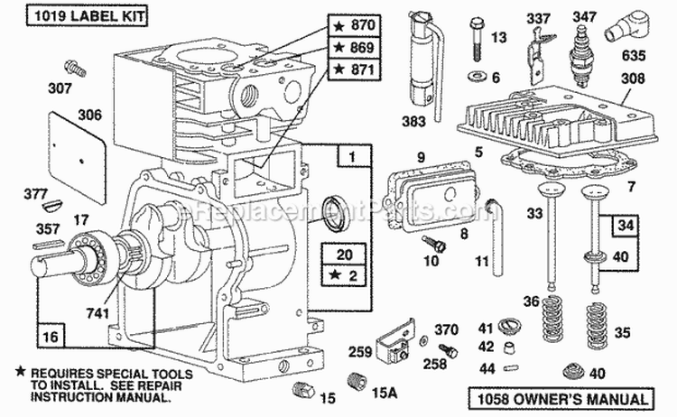 CylinderCylinder Head Diagram and Parts List for 082331-0162-01  Briggs and Stratton Engine